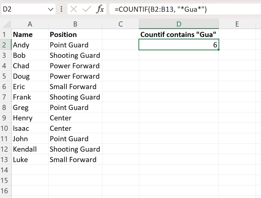 Excel: cómo utilizar la coincidencia de texto parcial CONTAR.SI