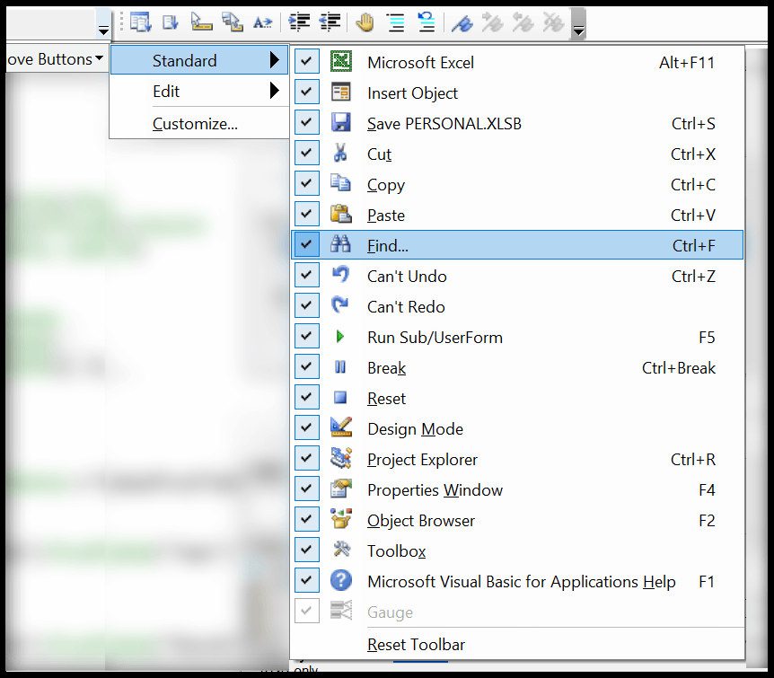 Editor de Excel Visual Basic (VBE) para Windows