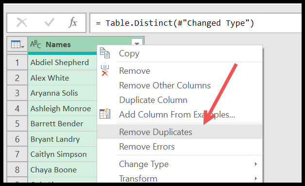 Eliminar duplicados usando Power Query de datos en Excel