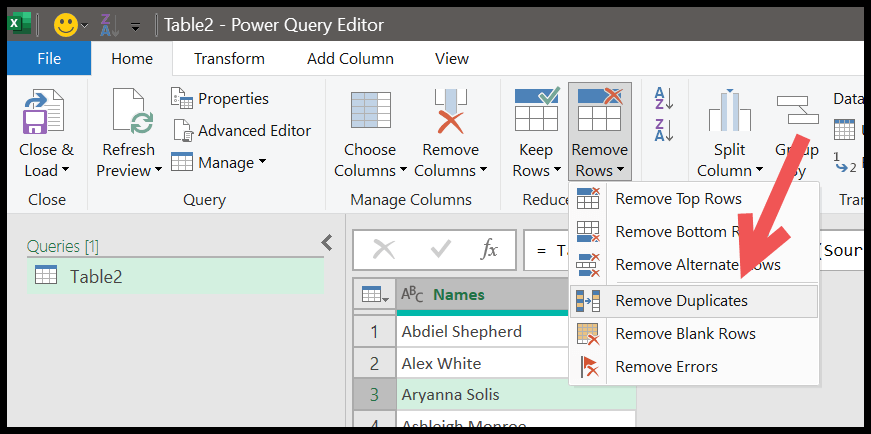 Eliminar duplicados usando Power Query de datos en Excel Eliminar duplicados usando Power Query de datos en Excel