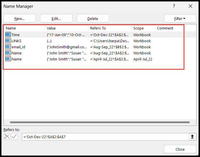Cómo encontrar un rango de nombres en Excel Cómo encontrar un rango de nombres en Excel