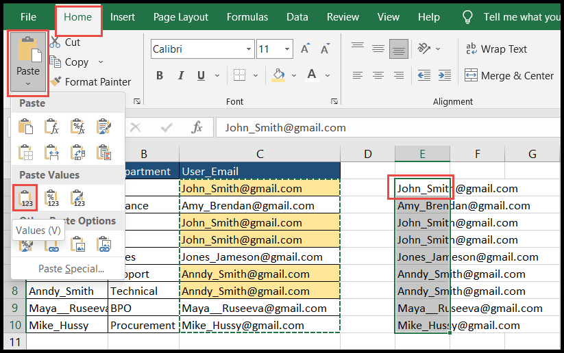 Copiar y pegar valores sin formatear en Excel