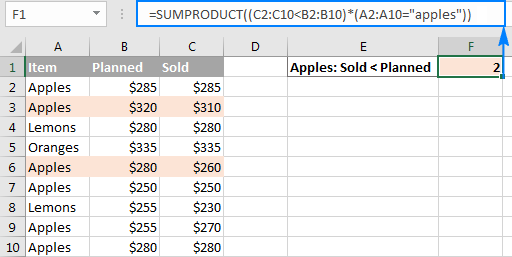 Función SUMAPRODUCTO de Excel con múltiples criterios