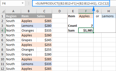 Función SUMAPRODUCTO de Excel con múltiples criterios