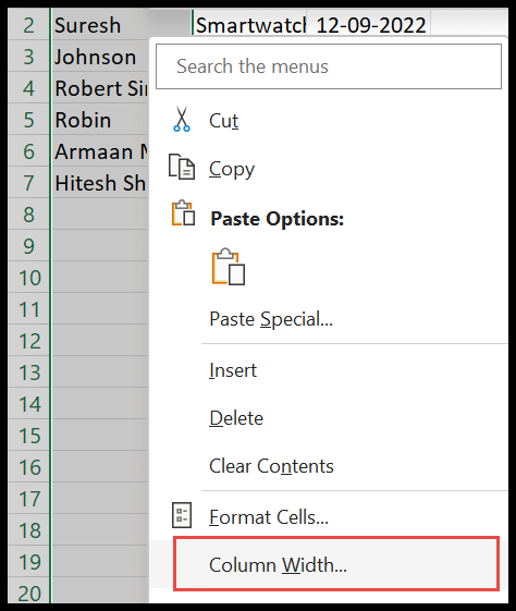 Cómo cambiar el ancho de la columna en Excel