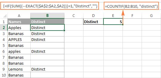 Cuente valores únicos y distintos en Excel con fórmula o tabla dinámica