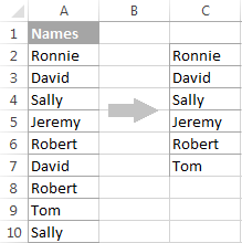 Obtenga una lista de valores únicos en Excel y extraiga filas únicas