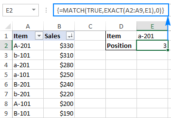 Función MATCH de Excel con ejemplos de fórmulas