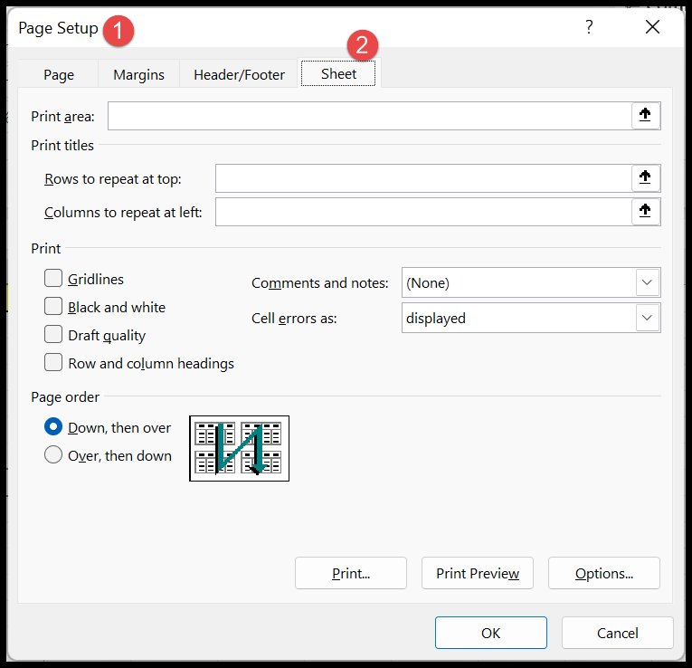 Configure la fila 1 para imprimir en cada página
