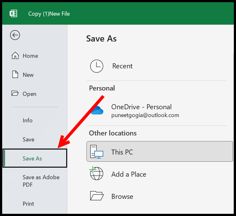 Haga una copia del libro de Excel (archivo)