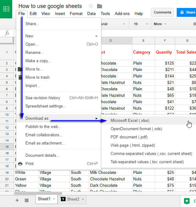 editar, imprimir y descargar los archivos en Google Sheets