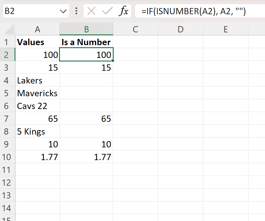 Excel: si la celda contiene un número, entonces devuelve el valor
