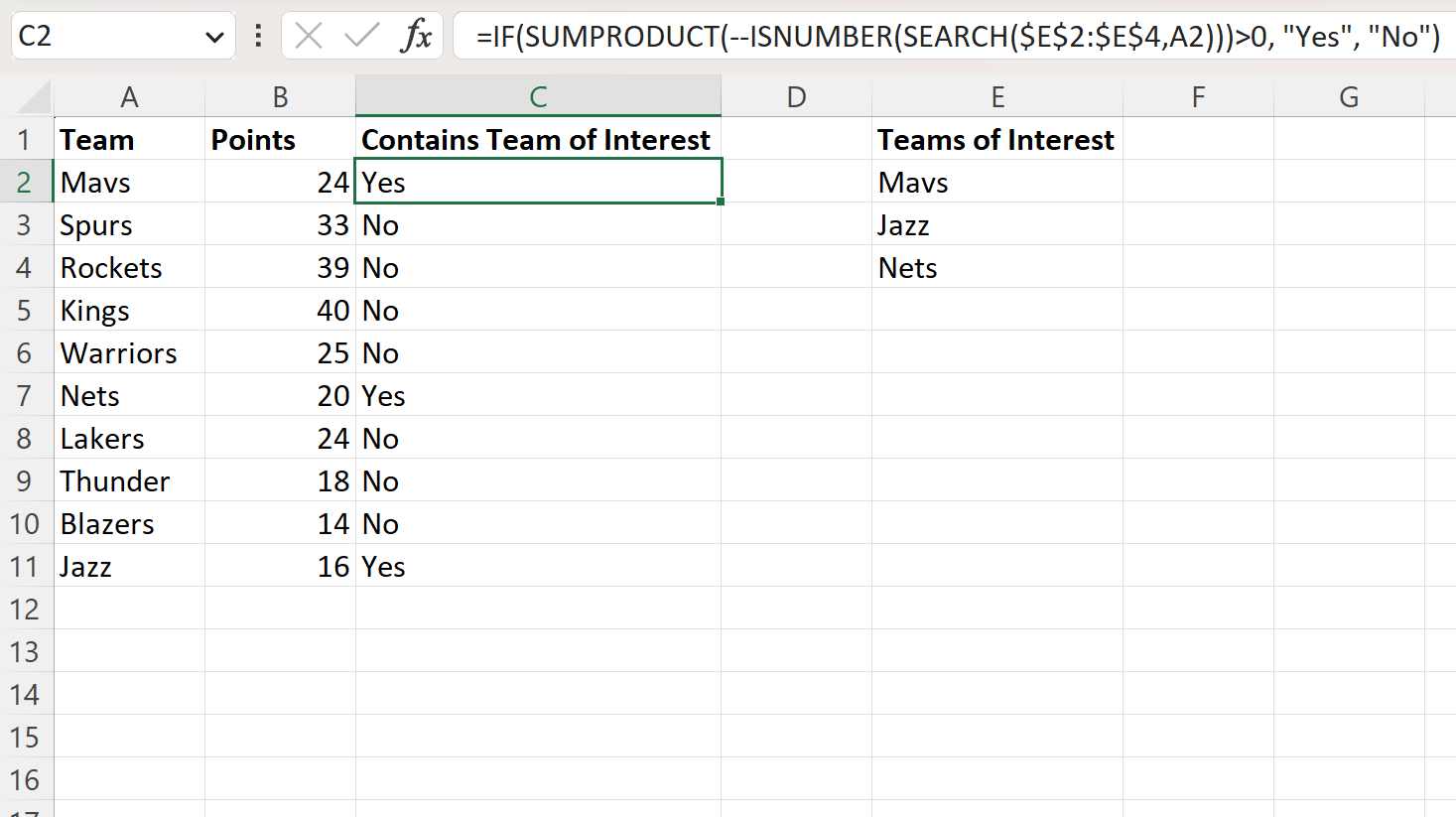 Excel: compruebe si la celda contiene uno de varios valores