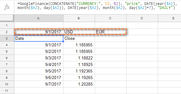 Conversión de moneda en Google Sheets