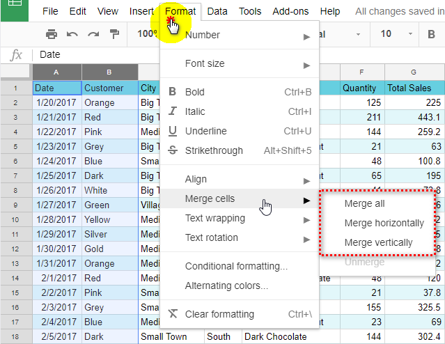 Mover, fusionar, ocultar y congelar columnas en Google Sheets