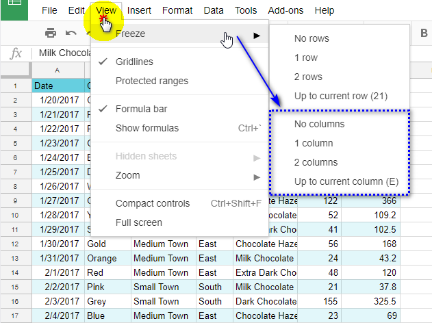 Mover, fusionar, ocultar y congelar columnas en Google Sheets
