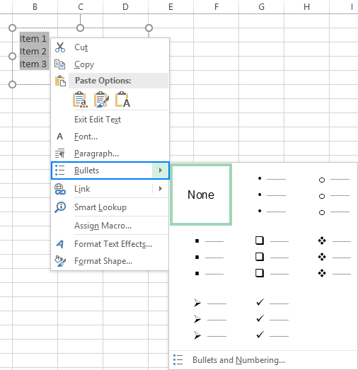 Cómo insertar viñetas en Excel de 8 formas diferentes