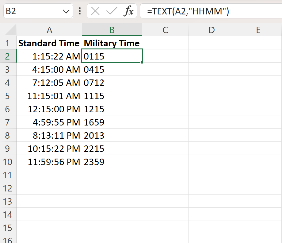 Excel: convertir entre hora estándar y hora militar