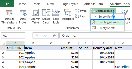 Cómo eliminar columnas en blanco en Excel