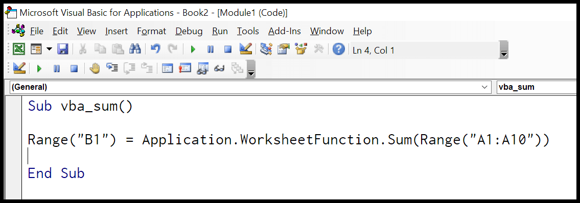 SUMA de Excel VBA (columna, rango dinámico, todas las celdas anteriores, celdas seleccionadas)
