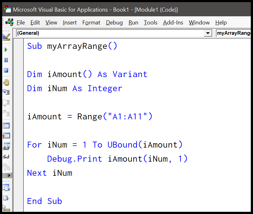 Rango de VBA a una matriz