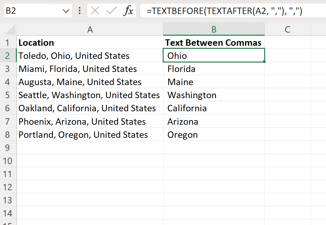 Excel: cómo extraer texto entre dos comas