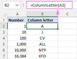 Cómo convertir el número de columna de Excel a letra