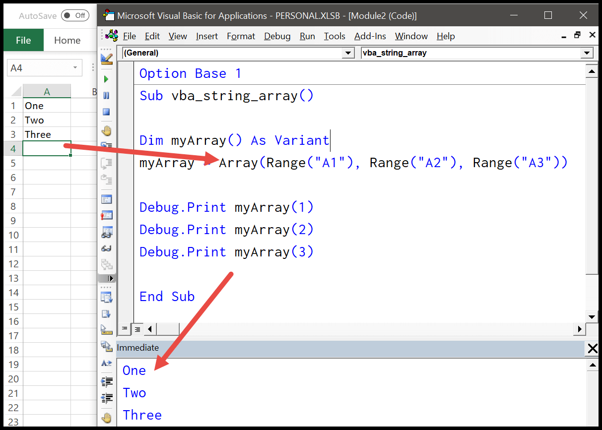 Matriz VBA con cadenas
