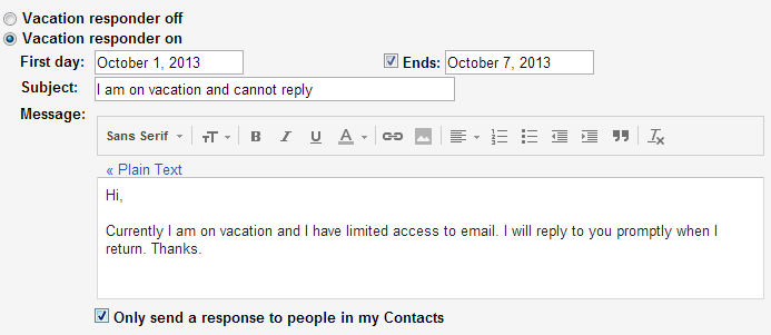 Respuesta automática fuera de la oficina en Outlook, Gmail y Outlook.com Respuesta automática fuera de la oficina en Outlook, Gmail y Outlook.com