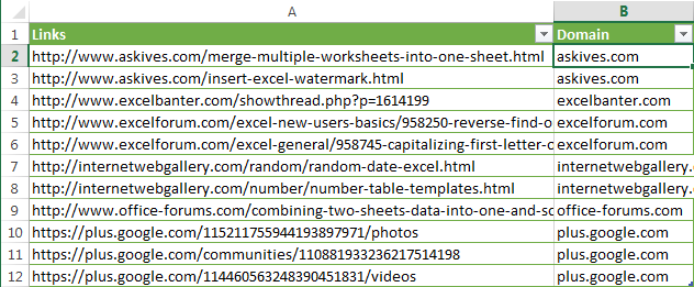 Extraiga nombres de dominio de una lista de URL en Excel Extraiga nombres de dominio de una lista de URL en Excel