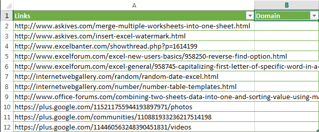 Extraiga nombres de dominio de una lista de URL en Excel Extraiga nombres de dominio de una lista de URL en Excel