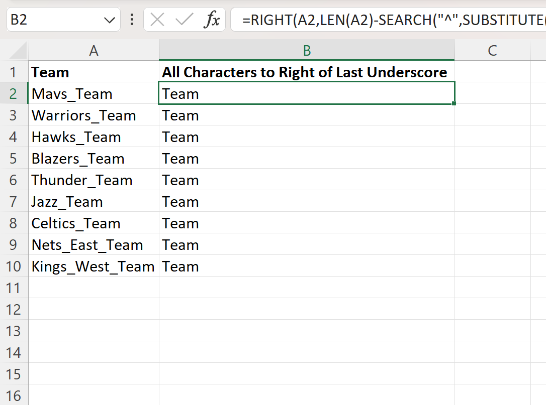Excel: una fórmula para el DERECHO hasta un carácter específico