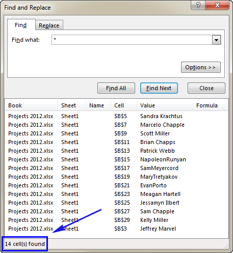 contar celdas que no estén en blanco usando Buscar y reemplazar o fórmulas