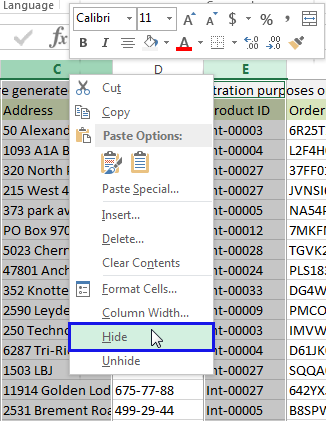 Cómo mostrar columnas en Excel, mostrar columnas ocultas