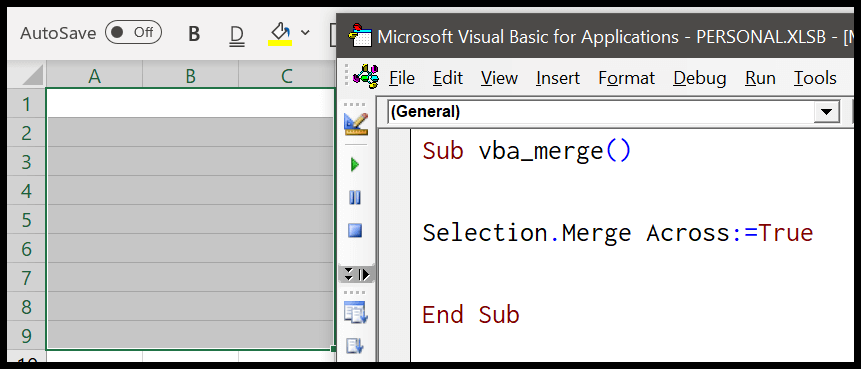 Fusionar celdas (rango y alineación central)