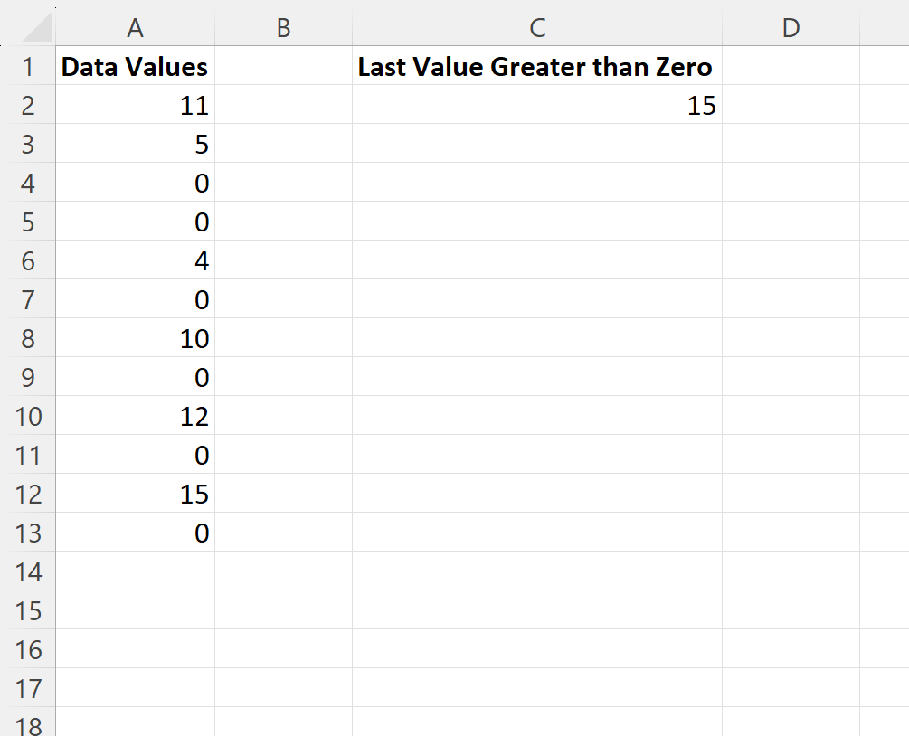 Excel: cómo encontrar el último valor en una columna mayor que cero