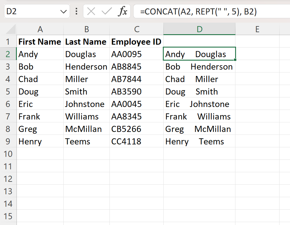 Excel: cómo agregar espacios en blanco en la fórmula
