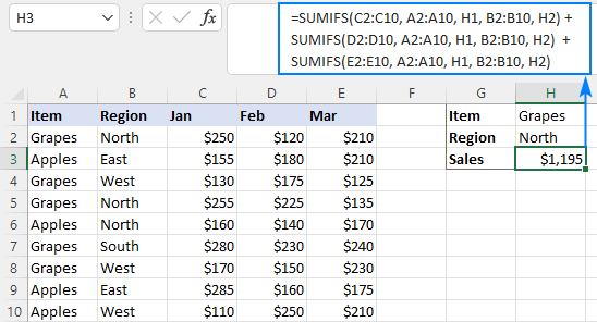 SUMIF múltiples columnas con uno o más criterios