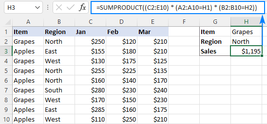 SUMIF múltiples columnas con uno o más criterios