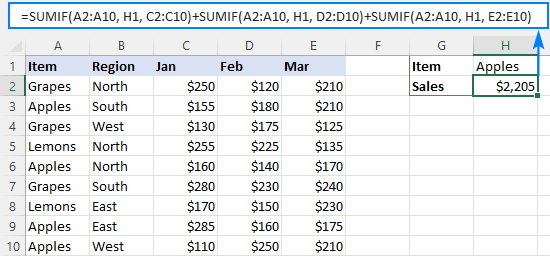 SUMIF múltiples columnas con uno o más criterios