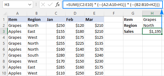 SUMIF múltiples columnas con uno o más criterios