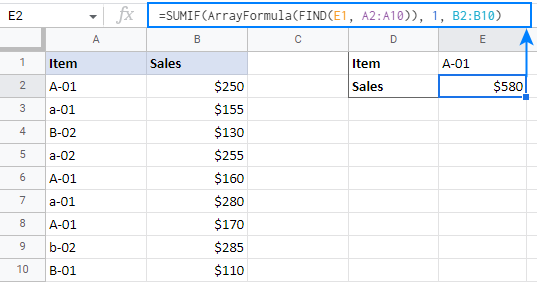 SUMIF y SUMIFS distinguen entre mayúsculas y minúsculas en Excel y Google Sheets