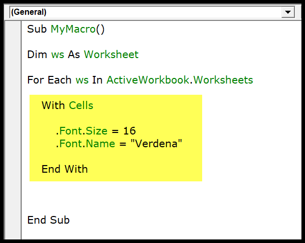 VBA con declaración (con – terminar con)