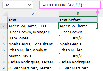 Función TEXTBEFORE de Excel: extrae texto antes del carácter (delimitador)