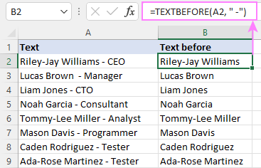 Función TEXTBEFORE de Excel: extrae texto antes del carácter (delimitador)