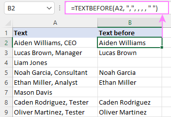 Función TEXTBEFORE de Excel: extrae texto antes del carácter (delimitador)