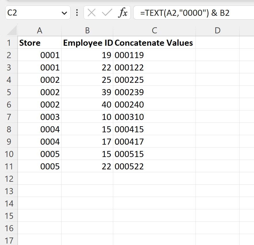 Excel: cómo concatenar valores y mantener ceros a la izquierda