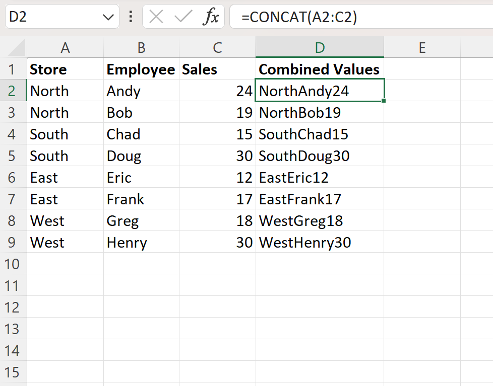 Excel: cómo combinar tres columnas en una