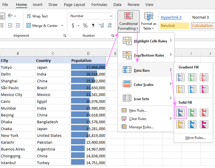 Formato condicional de barras de datos de Excel con ejemplos