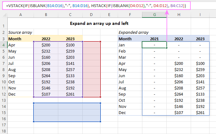 Función EXPAND de Excel para extender la matriz a dimensiones especificadas